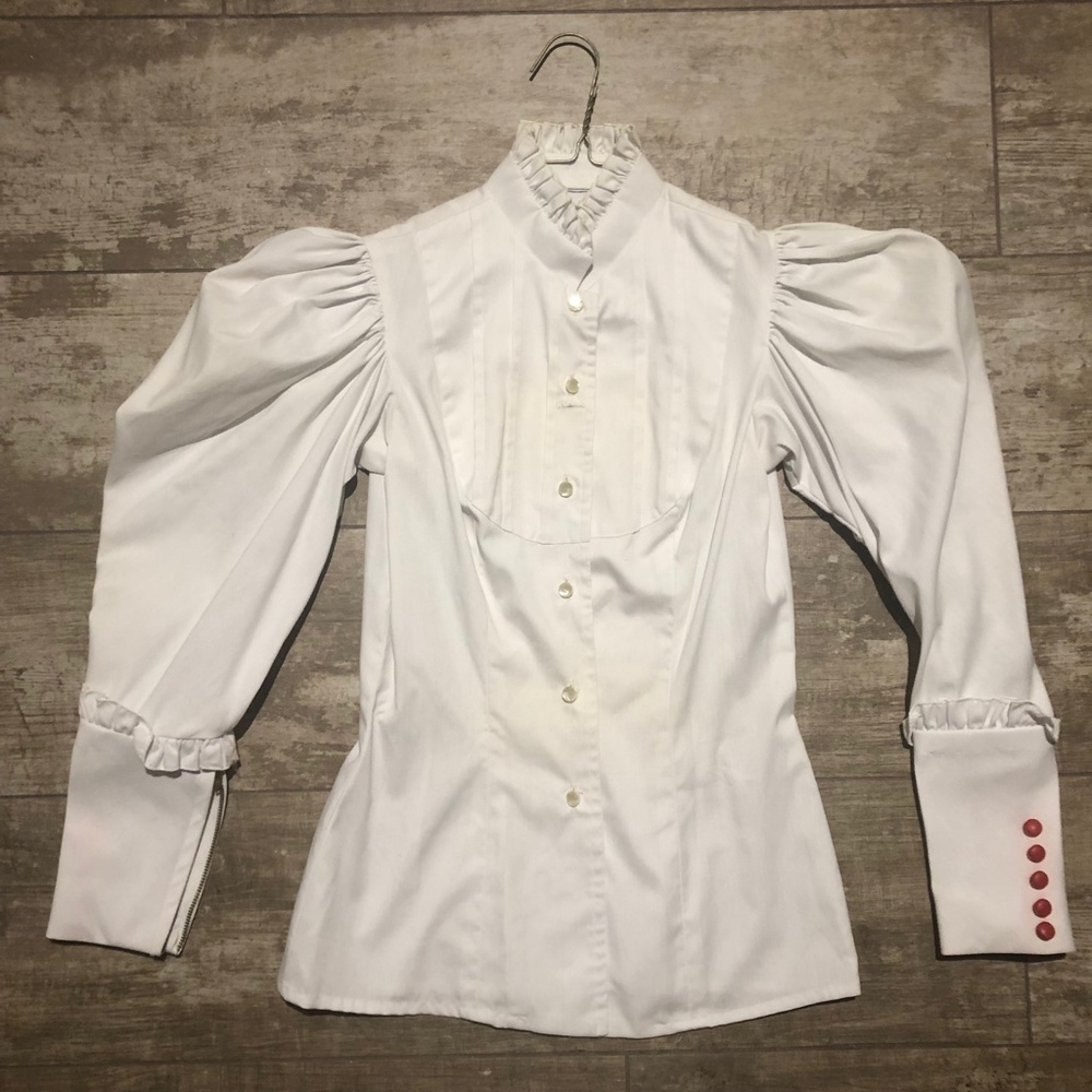 Vintage Costume White Button Down Puffed Sleeves